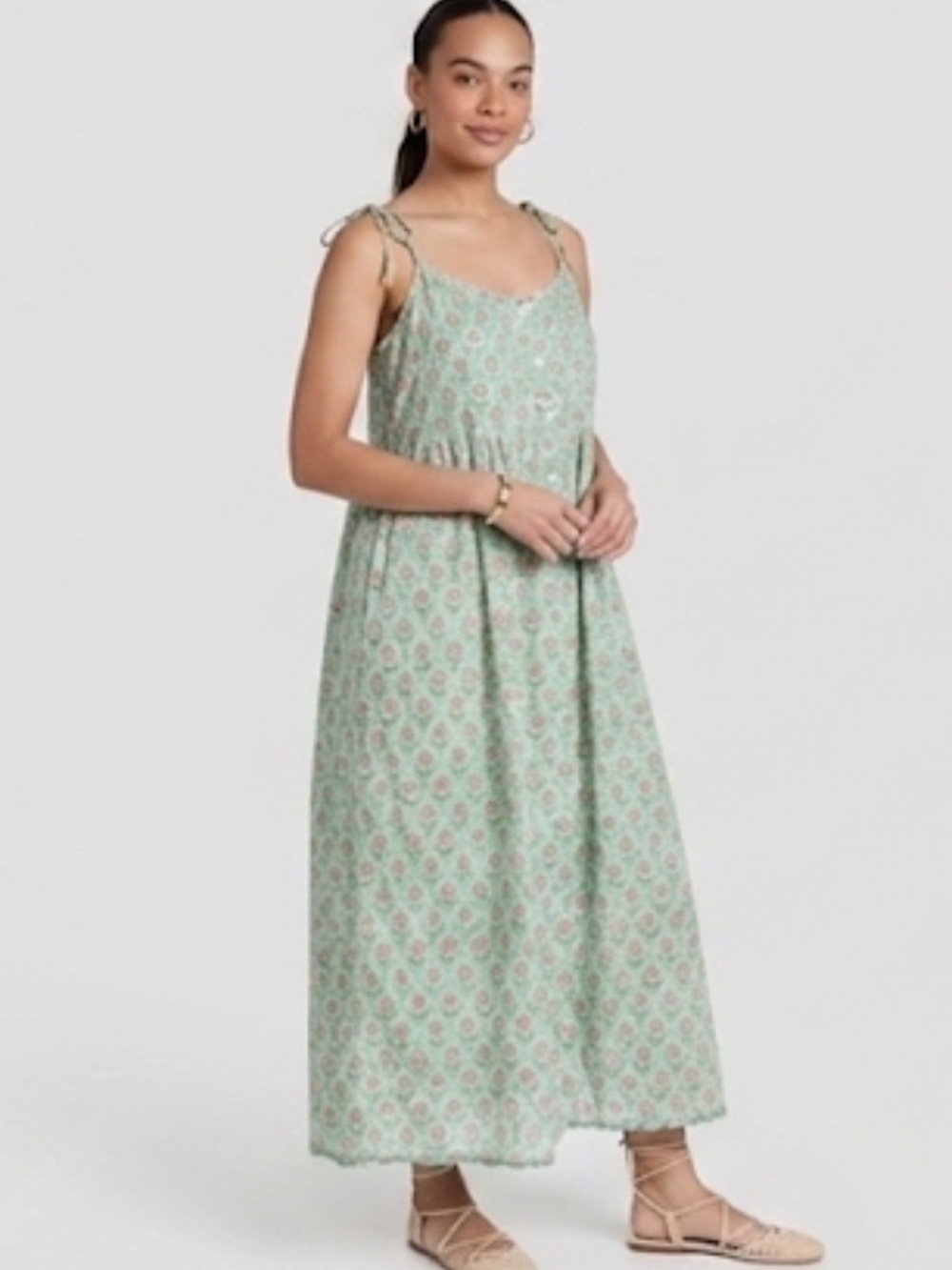 Marea Siesta Dress Mint Green Block Print Cotton Frock Size Large